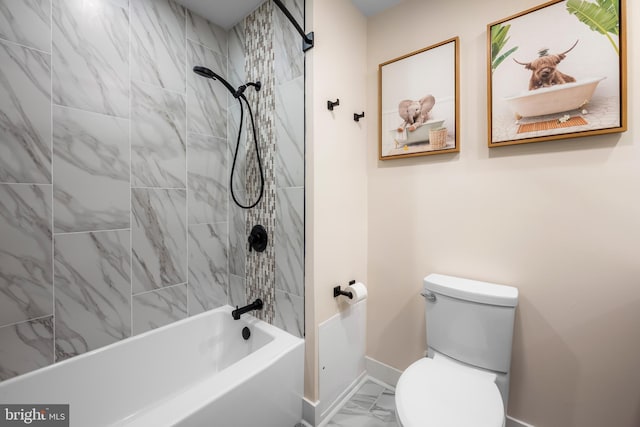 2997 Patapsco Rd, Finksburg, MD 21048 - full bath featuring baseboards, marble look tiles, toilet, and tub / shower combination