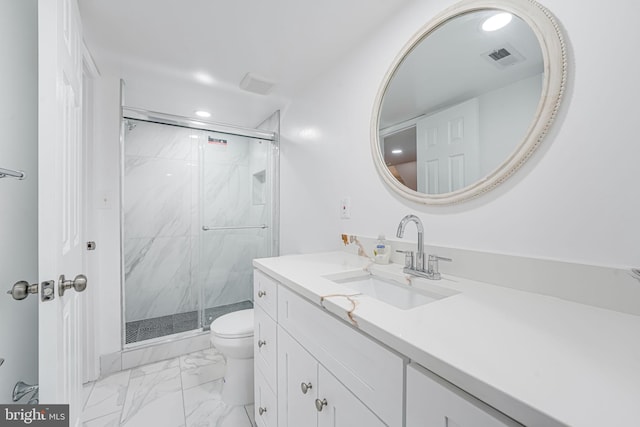4721 Springbrook Dr, Annandale, VA 22003 - bathroom featuring marble look tile flooring, vanity, a marble finish shower, and recessed lighting