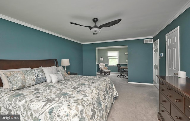 365 Newgate Rd, Langhorne, PA 19047 - bedroom featuring ornamental molding, carpet, a desk, and ceiling fan