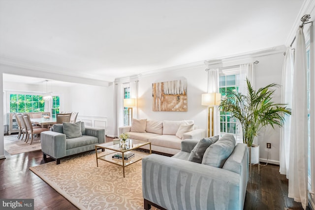 1399 Old Quincy Ln, Reston, VA 20194 - living room featuring ornamental molding and dark wood-type flooring
