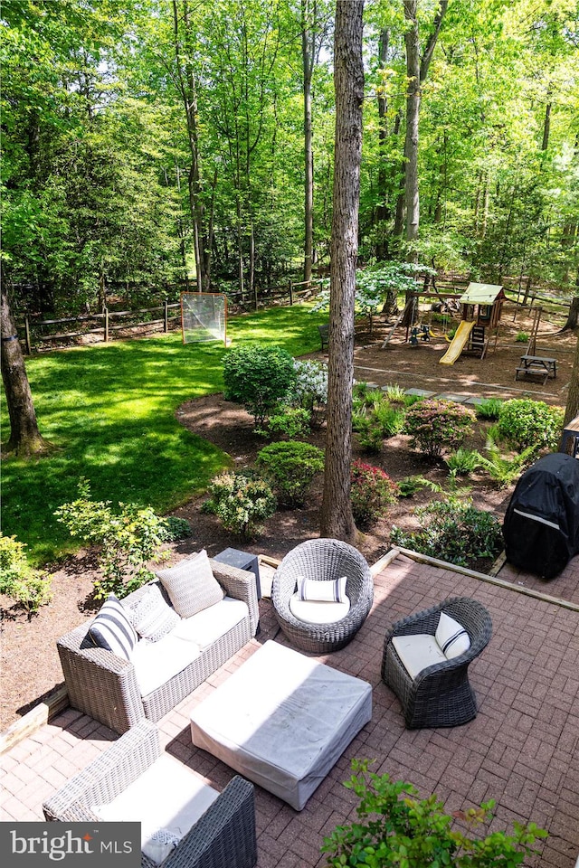 1399 Old Quincy Ln, Reston, VA 20194 - view of patio / terrace with an outdoor living space and a playground