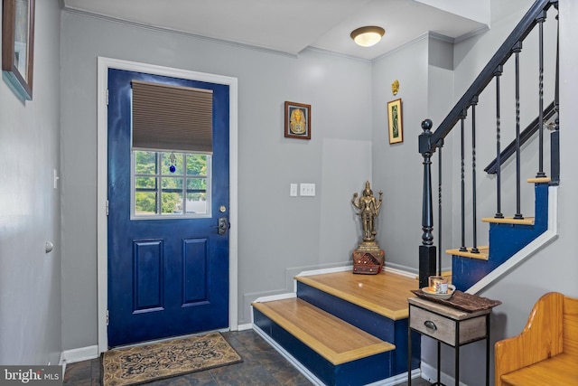 12 Pamela Ct, Jackson, NJ 08527 - foyer with stairs, baseboards, ornamental molding, and dark stone finish flooring