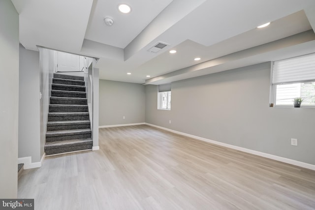 8808 Edmonston Rd, College Park, MD 20740 - basement featuring recessed lighting, stairs, and light wood finished floors