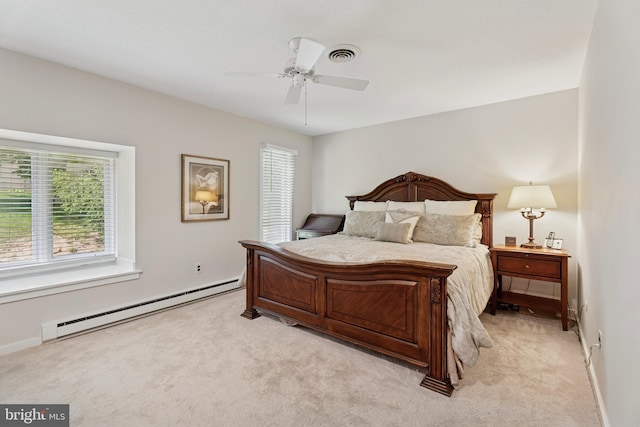 74 Ashton Way Unit 74, West Chester, PA 19380 - bedroom with a baseboard radiator, light colored carpet, and ceiling fan