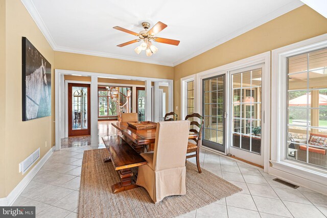 1214 Hunt Seat Dr, Lower Gwynedd, PA 19002 - dining room with light tile patterned flooring, crown molding, and ceiling fan