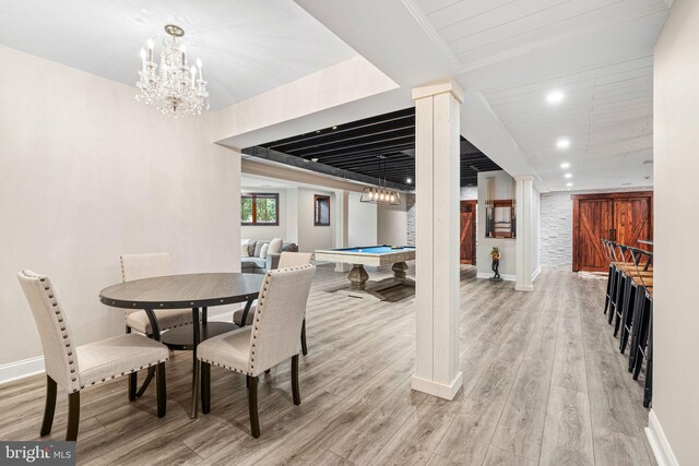 1214 Hunt Seat Dr, Lower Gwynedd, PA 19002 - dining space with pool table, wood finished floors, a chandelier, and recessed lighting
