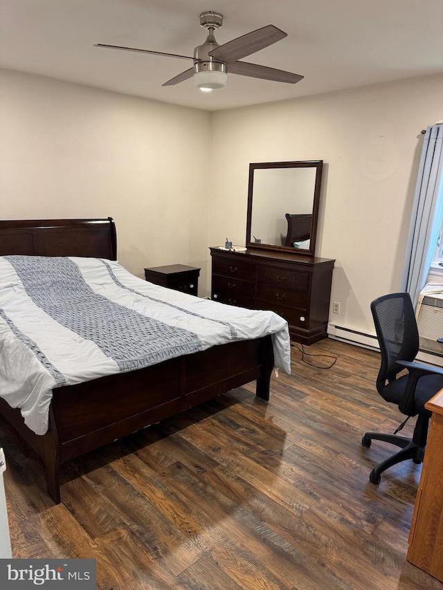 100 Campbell Cir Unit D33, Downingtown, PA 19335 - bedroom featuring a baseboard heating unit, wood finished floors, a desk, and a ceiling fan