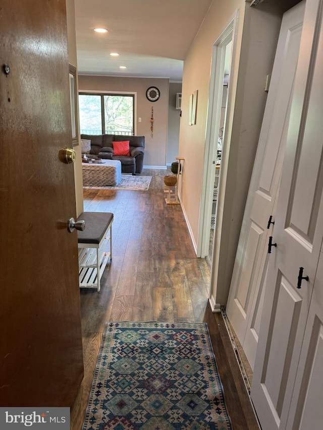 100 Campbell Cir Unit D33, Downingtown, PA 19335 - hallway featuring dark wood-style flooring and recessed lighting