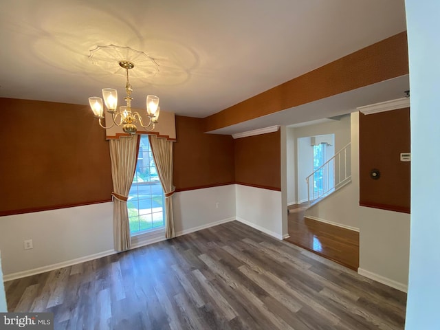 3200 Foothill St, Woodbridge, VA 22192 - unfurnished dining area with dark wood-style floors, a chandelier, and baseboards