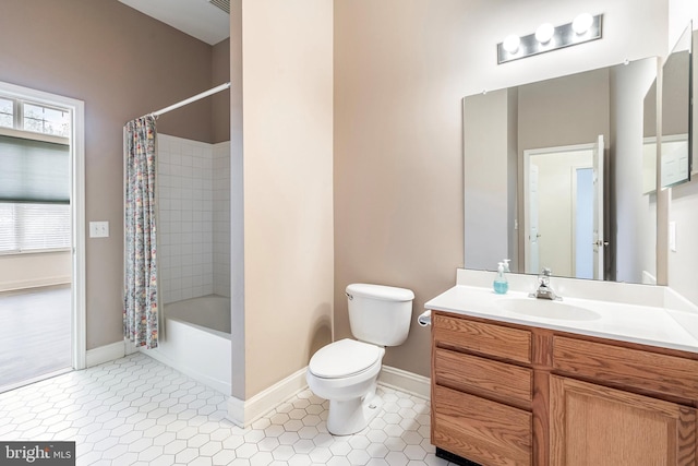150 Mirage Blvd, Barnegat, NJ 08005 - full bathroom featuring vanity, toilet, shower / tub combo with curtain, and baseboards