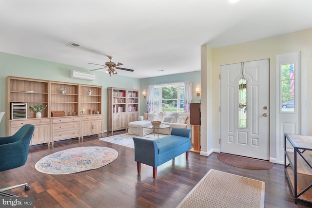 6212 Centaurus Ct, Burke, VA 22015 - foyer entrance featuring a wall mounted AC, a ceiling fan, and dark wood finished floors