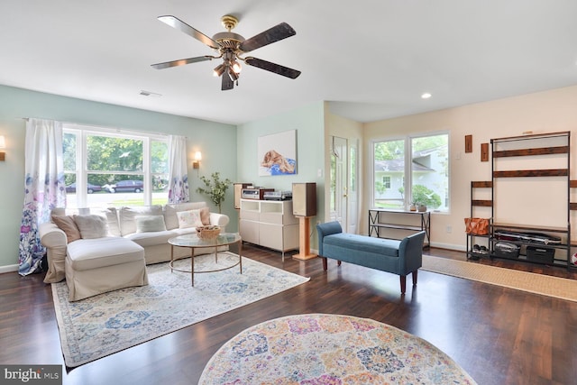 6212 Centaurus Ct, Burke, VA 22015 - living area featuring plenty of natural light, ceiling fan, recessed lighting, and dark wood finished floors
