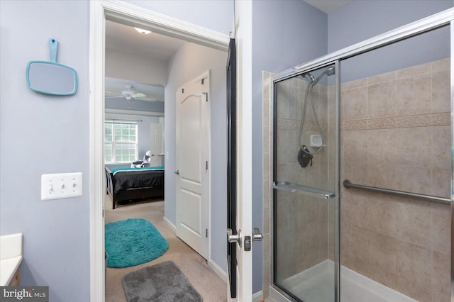 8607 Wintergreen Ct Unit 204, Odenton, MD 21113 - bathroom with ensuite bath, tiled shower, and a ceiling fan