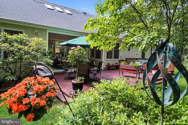 128 Rowan Ct, Manahawkin, NJ 08050 - view of patio / terrace with a wooden deck and outdoor dining space