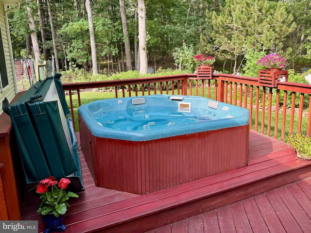 128 Rowan Ct, Manahawkin, NJ 08050 - wooden terrace featuring an outdoor hot tub