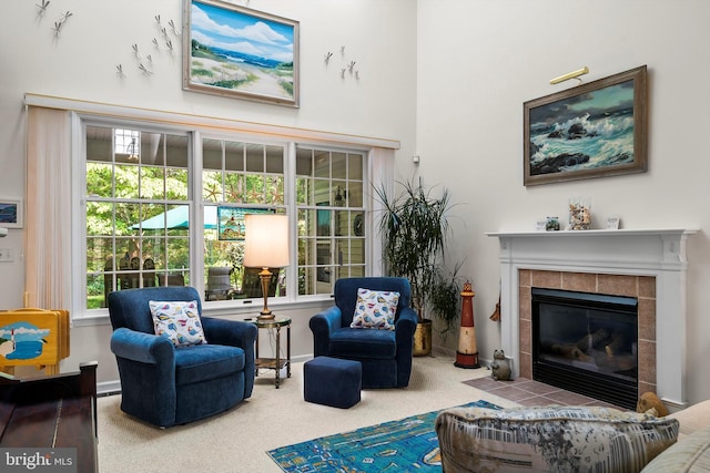 128 Rowan Ct, Manahawkin, NJ 08050 - carpeted living room with a fireplace