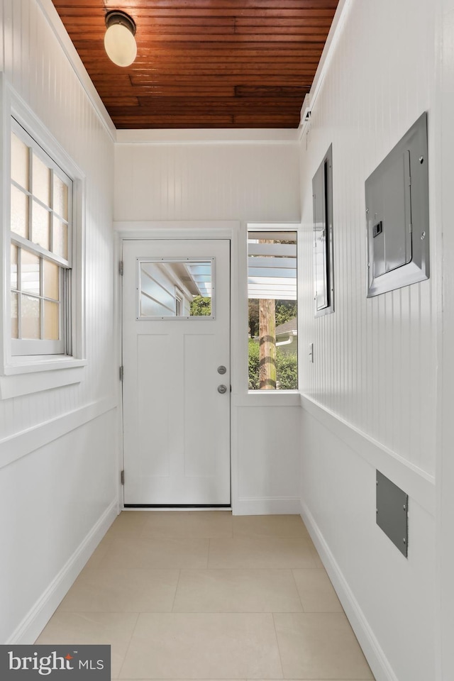 1029 Pennsylvania Ave, Hagerstown, MD 21742 - entrance foyer with wood ceiling, electric panel, and light tile patterned flooring