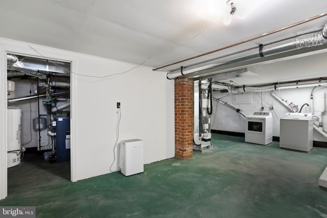 1029 Pennsylvania Ave, Hagerstown, MD 21742 - unfinished basement with washer and dryer, heating unit, and gas water heater