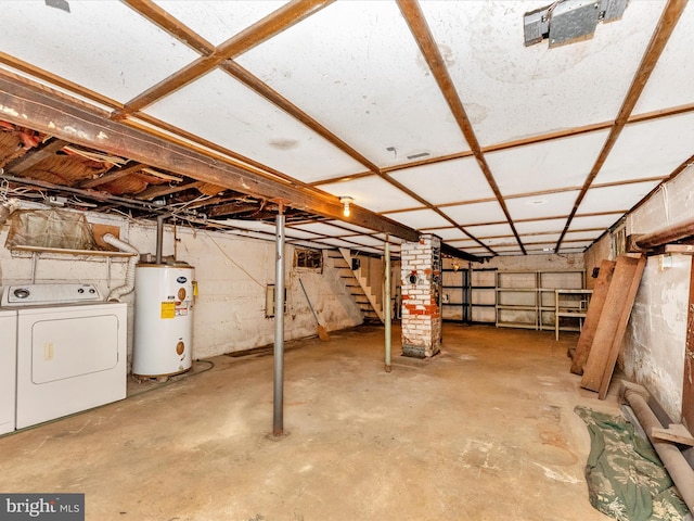526 W Potomac St, Brunswick, MD 21716 - unfinished basement with washer / dryer, water heater, and stairway
