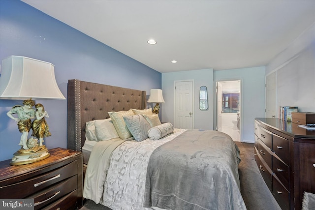 3508 Waltham Ct, Yardley, PA 19067 - bedroom with recessed lighting, dark colored carpet, and ensuite bathroom