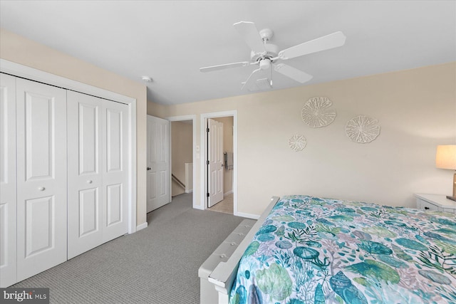 38336 Ocean Vista Dr Unit 1098, Selbyville, DE 19975 - bedroom featuring light carpet, a closet, and ceiling fan