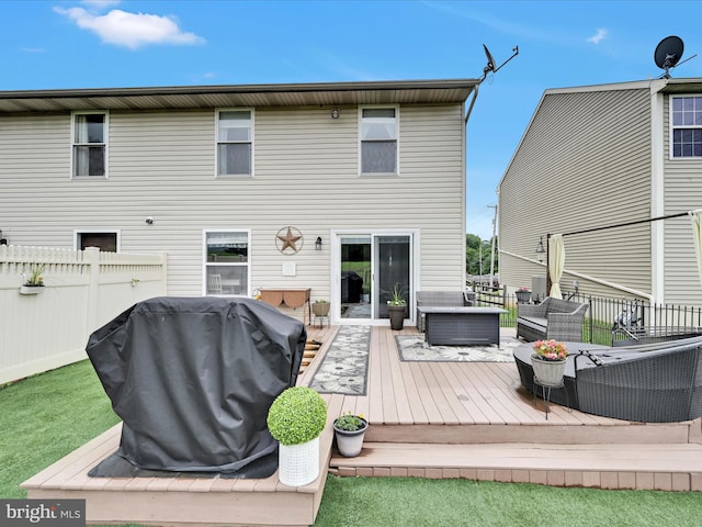 2 Marsha Dr, Cressona, PA 17929 - rear view of house featuring a wooden deck and outdoor lounge area