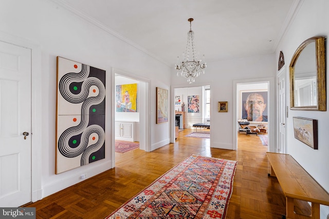 237 S 18th St Unit 20A, Philadelphia, PA 19103 - hallway with a chandelier, crown molding, and baseboards