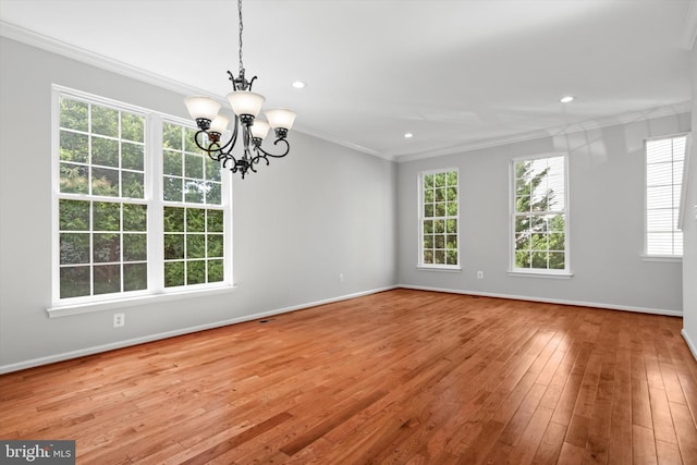42806 Longworth Ter, Chantilly, VA 20152 - unfurnished room with crown molding, a chandelier, healthy amount of natural light, hardwood / wood-style floors, and recessed lighting