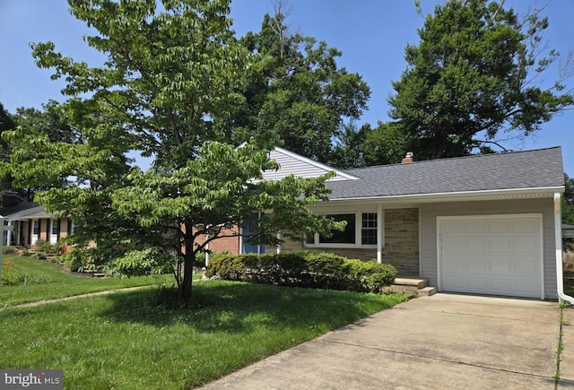 5917 Linthicum Ln, Linthicum Heights, MD 21090 - view of front facade with an attached garage, a front yard, stone siding, and driveway