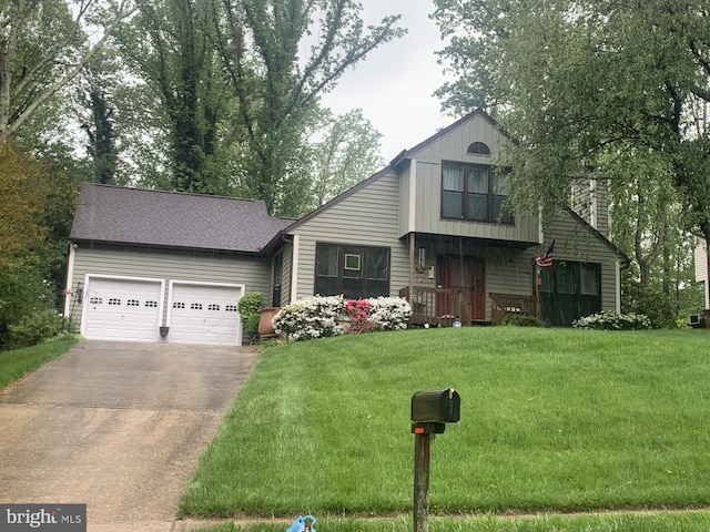 589 Kevins Dr, Arnold, MD 21012 - view of front of house featuring concrete driveway, an attached garage, a front yard, and a chimney