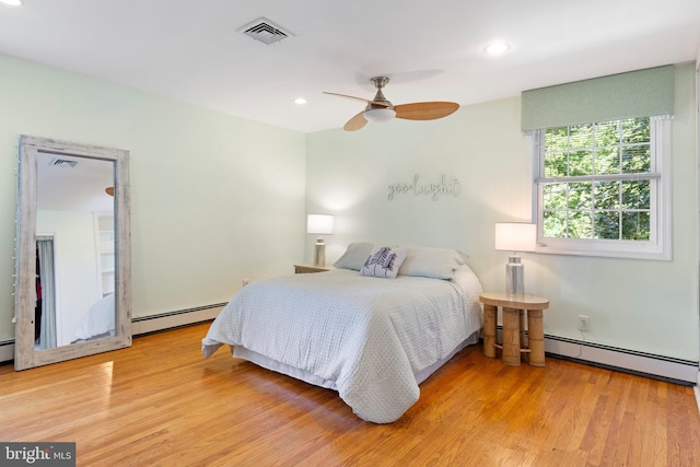 1540 Davidson Rd, Abington, PA 19001 - bedroom featuring baseboard heating, light wood-type flooring, recessed lighting, and ceiling fan