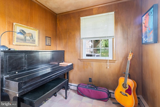 1540 Davidson Rd, Abington, PA 19001 - sitting room featuring a baseboard radiator, wooden walls, and tile patterned flooring
