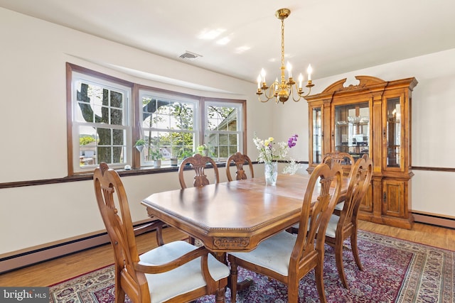 1540 Davidson Rd, Abington, PA 19001 - dining space featuring a chandelier, light wood-style floors, a baseboard radiator, and a baseboard heating unit