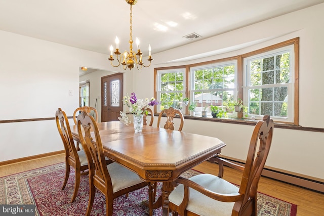 1540 Davidson Rd, Abington, PA 19001 - dining area featuring a chandelier, wood finished floors, and baseboard heating