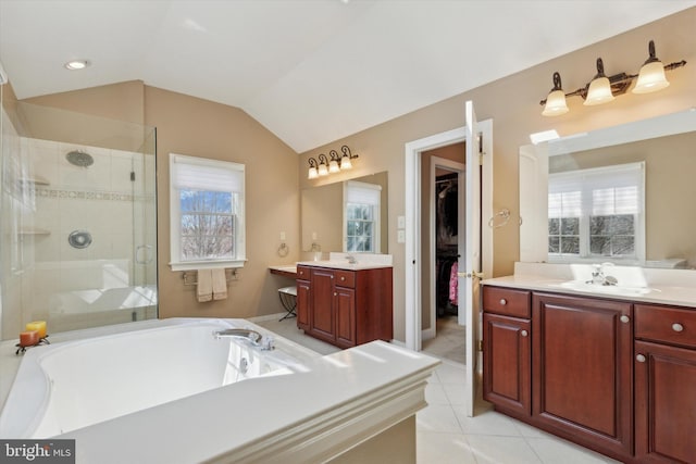 2573 Muirfield Way, Lansdale, PA 19446 - full bath with a shower stall, two vanities, a bath, healthy amount of natural light, and lofted ceiling