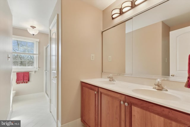 2573 Muirfield Way, Lansdale, PA 19446 - bathroom with double vanity, a shower with door, and tile patterned floors
