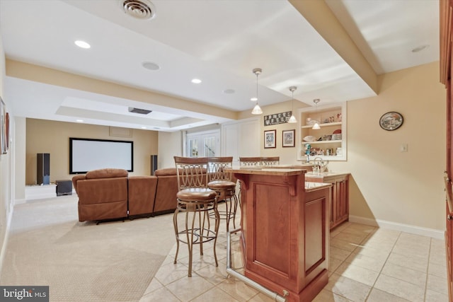 2573 Muirfield Way, Lansdale, PA 19446 - indoor wet bar with recessed lighting, light tile patterned floors, a raised ceiling, and hanging light fixtures
