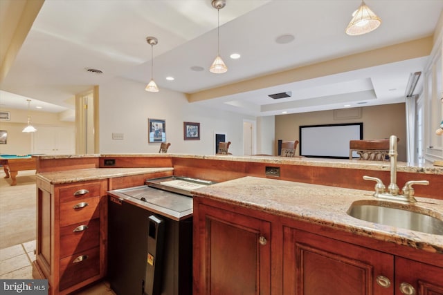 2573 Muirfield Way, Lansdale, PA 19446 - kitchen with light stone counters, pendant lighting, a tray ceiling, and recessed lighting
