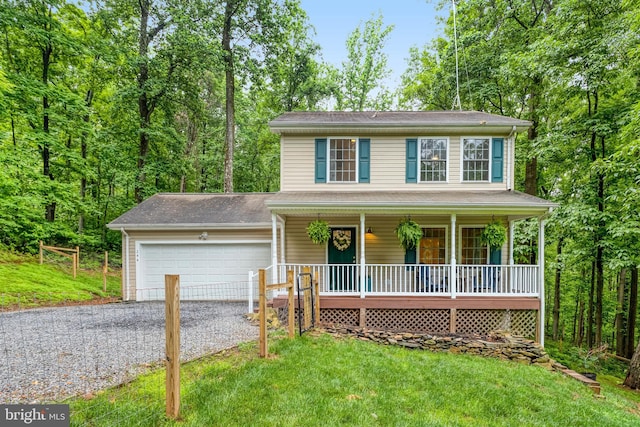 244 Marsden Heights Rd, Linden, VA 22642 - view of front of house with driveway, covered porch, an attached garage, and a front yard