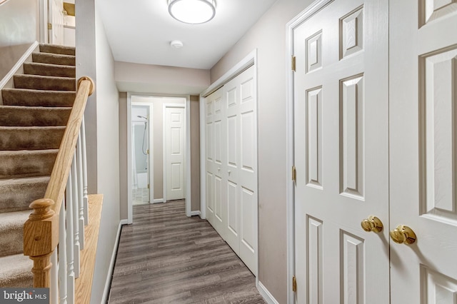 244 Marsden Heights Rd, Linden, VA 22642 - hallway with dark wood-style flooring and stairway