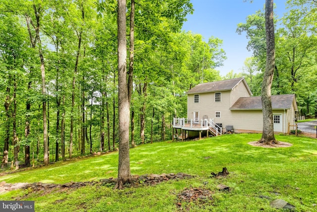 244 Marsden Heights Rd, Linden, VA 22642 - view of grassy yard with stairs and a wooden deck