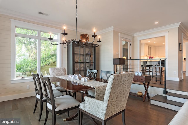 16 Spa Creek Lndg, Annapolis, MD 21403 - dining area featuring a chandelier, dark wood-type flooring, and ornamental molding