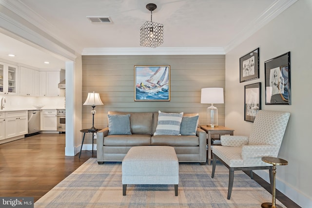16 Spa Creek Lndg, Annapolis, MD 21403 - living room featuring crown molding, dark wood-style floors, and recessed lighting