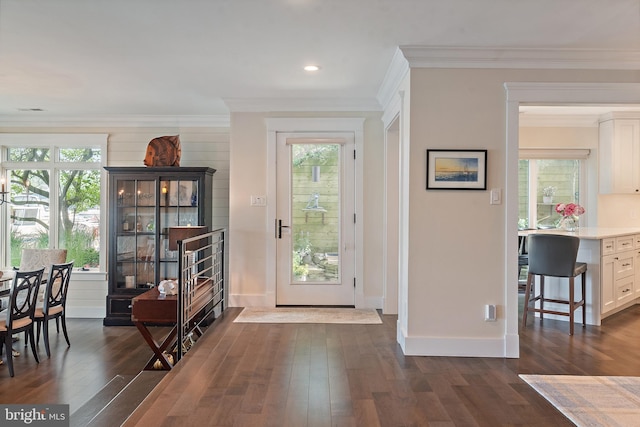 16 Spa Creek Lndg, Annapolis, MD 21403 - entryway featuring ornamental molding, dark wood-style floors, and plenty of natural light