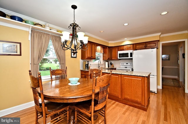 403 Grenoble Dr, Sellersville, PA 18960 - dining room with a chandelier, light wood-style flooring, crown molding, and recessed lighting