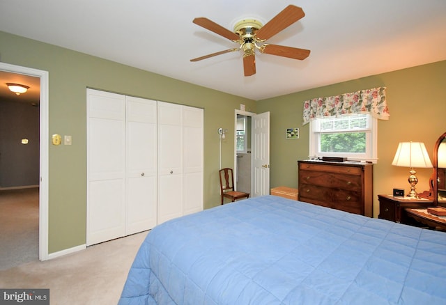 403 Grenoble Dr, Sellersville, PA 18960 - bedroom with light colored carpet, a closet, and ceiling fan
