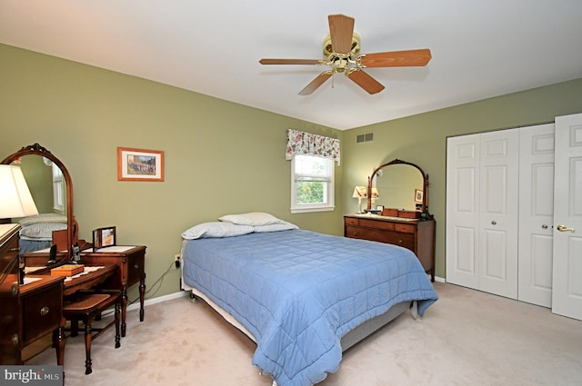 403 Grenoble Dr, Sellersville, PA 18960 - bedroom with light carpet, a closet, and a ceiling fan