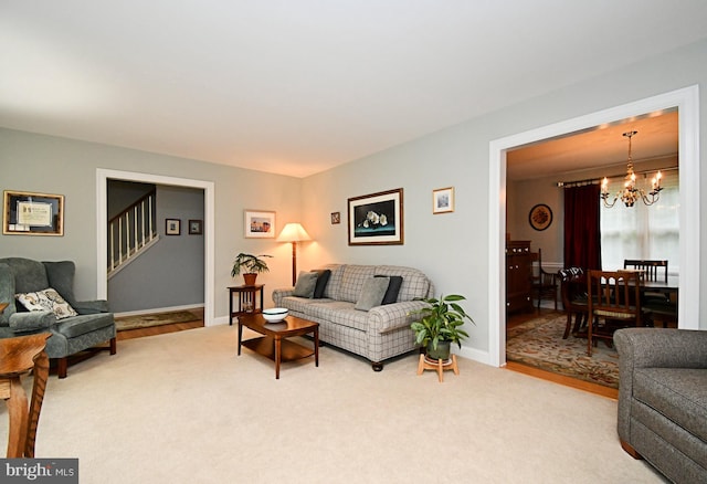 403 Grenoble Dr, Sellersville, PA 18960 - living area with a chandelier, carpet, and stairway