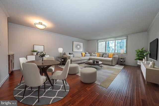 1919 Chestnut St Unit 1722, Philadelphia, PA 19103 - living room featuring crown molding and dark wood-style flooring