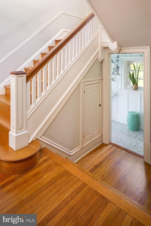 673 Ardmore Ave, Ardmore, PA 19003 - stairway featuring wood-type flooring